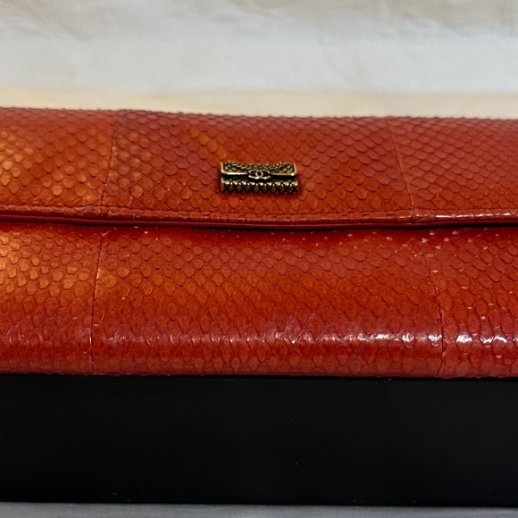 CHANEL Python Skin Long Flap Red Wallet-Rare! - Picture 11 of 16
